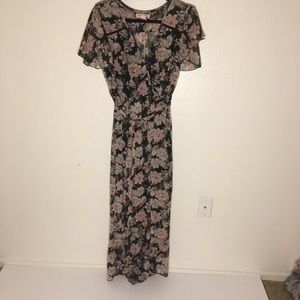 Black floral floor length sheer dress NWOT